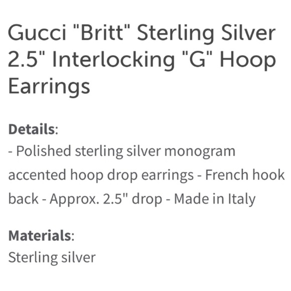 NIB GUCCI GG Britt 925 Silver Hoop Earrings w/ Pouch - Picture 9 of 15